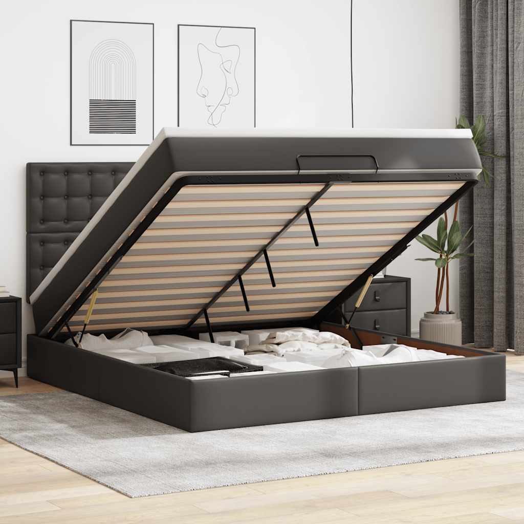 Cadre de lit ottoman avec matelas noir 180x200 cm similicuir - XIOS