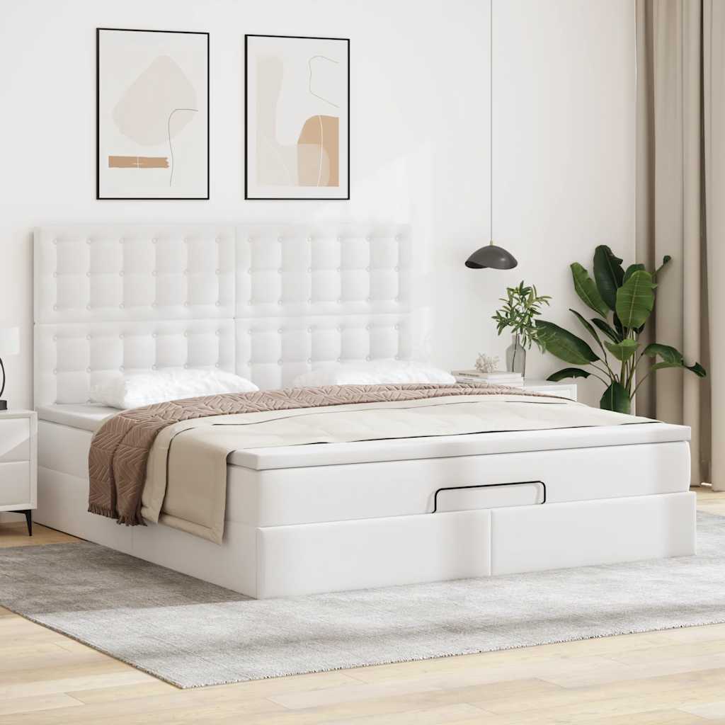 Cadre de lit ottoman avec matelas blanc 180x200 cm similicuir - XIOS