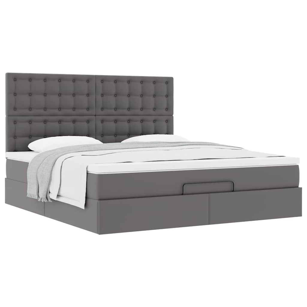 Cadre de lit ottoman avec matelas gris 180x200 cm similicuir - XIOS
