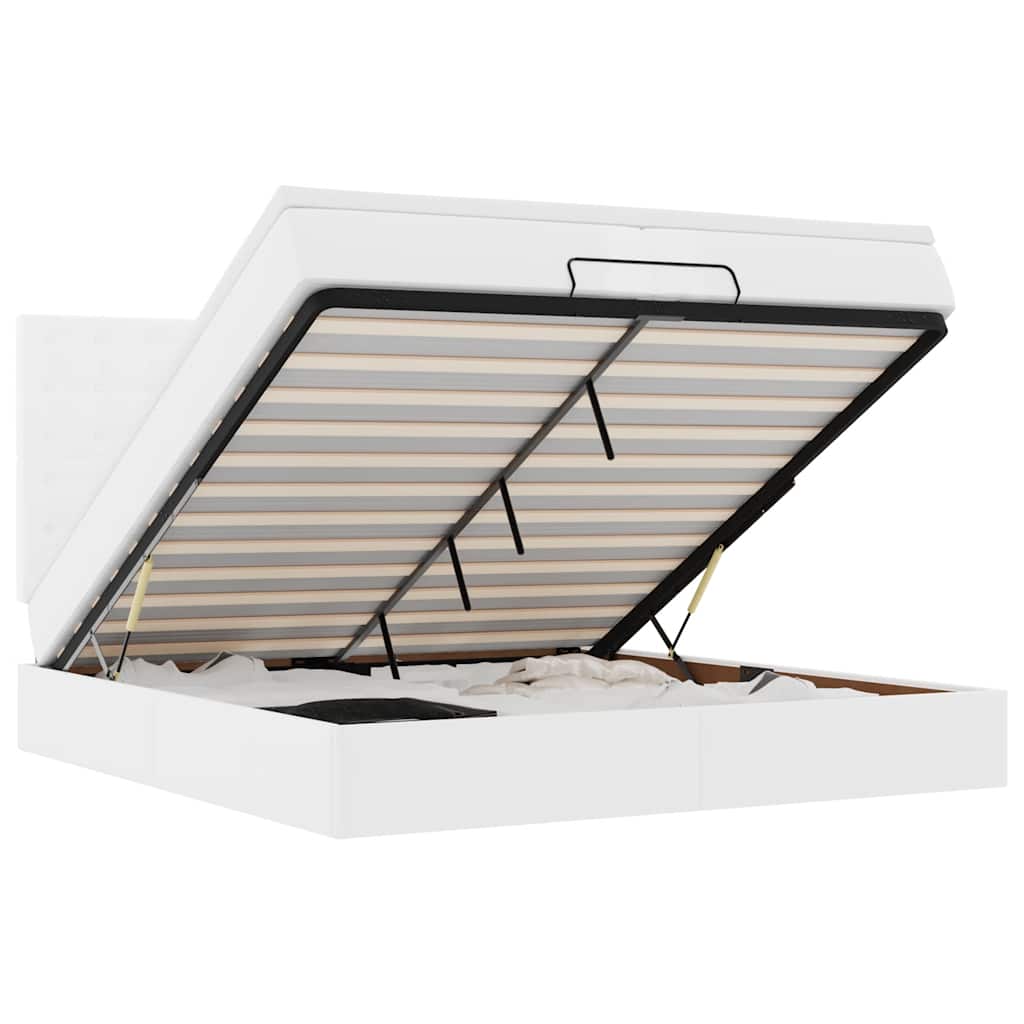 Cadre de lit ottoman avec matelas blanc 200x200 cm similicuir - XIOS