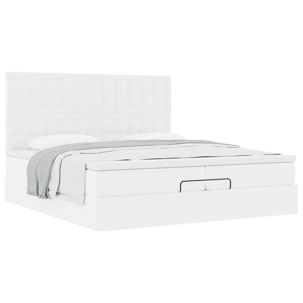 Cadre de lit ottoman avec matelas blanc 200x200 cm similicuir - XIOS