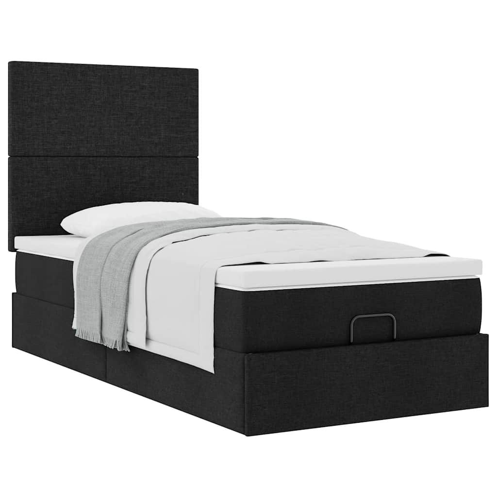 Cadre de lit ottoman avec matelas noir 80x200 cm tissu - XIOS