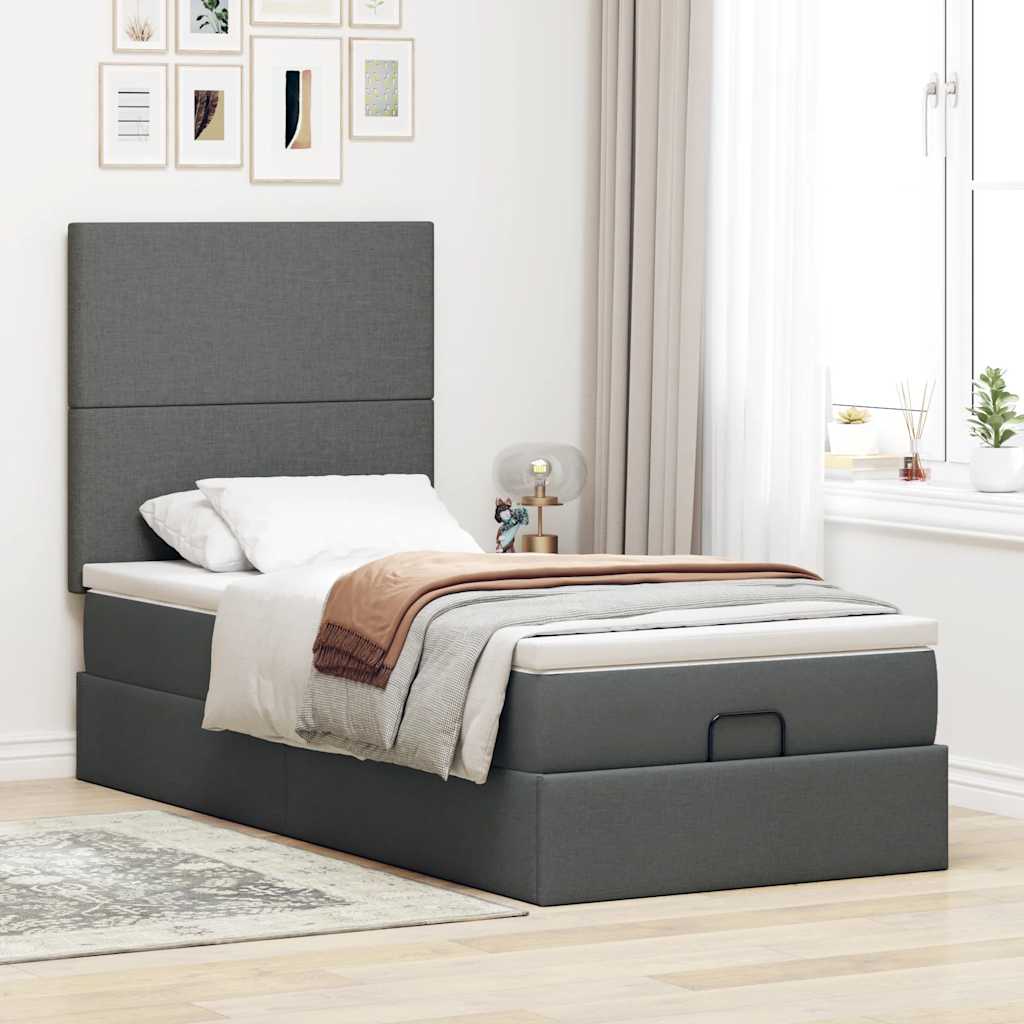 Cadre de lit ottoman avec matelas gris foncé 90x190 cm tissu - XIOS