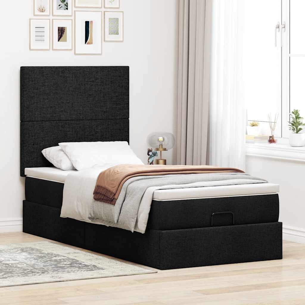 Cadre de lit ottoman avec matelas noir 90x190 cm tissu - XIOS