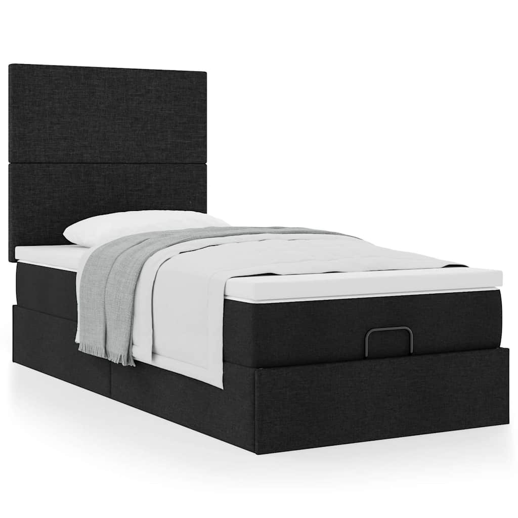 Cadre de lit ottoman avec matelas noir 90x190 cm tissu - XIOS