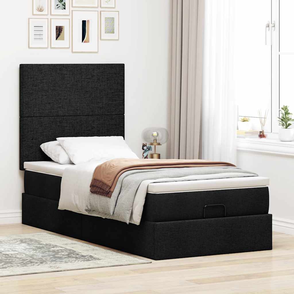 Lit ottoman avec matelas noir 100x200 cm tissu - XIOS