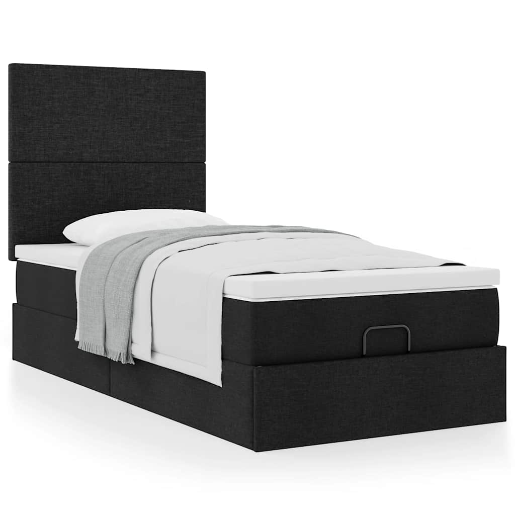 Lit ottoman avec matelas noir 100x200 cm tissu - XIOS