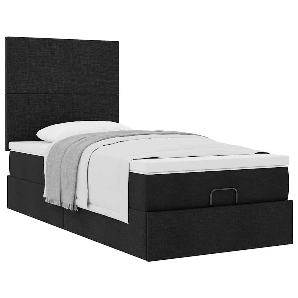 Lit ottoman avec matelas noir 100x200 cm tissu - XIOS