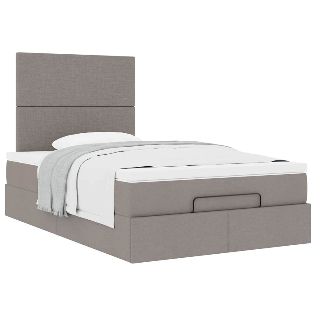 Cadre de lit ottoman avec matelas taupe 120x190 cm tissu - XIOS