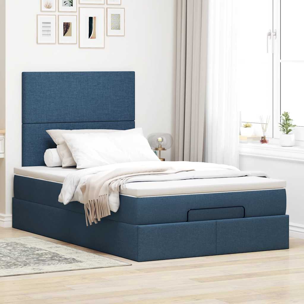 Cadre de lit ottoman avec matelas bleu 120x190 cm tissu - XIOS