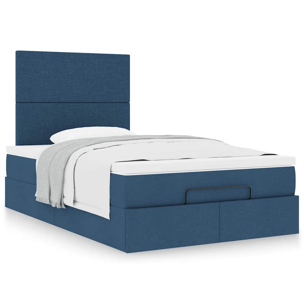 Cadre de lit ottoman avec matelas bleu 120x190 cm tissu - XIOS