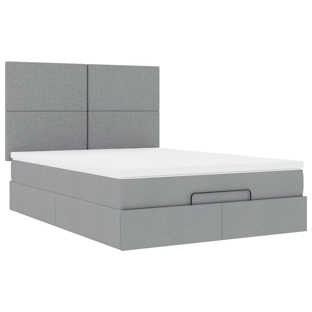 Cadre de lit ottoman et matelas gris clair 140x190 cm tissu - XIOS