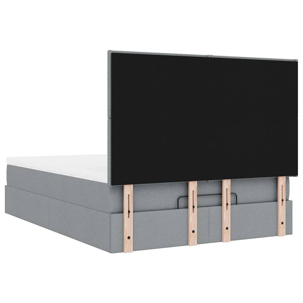 Cadre de lit ottoman et matelas gris clair 140x190 cm tissu - XIOS