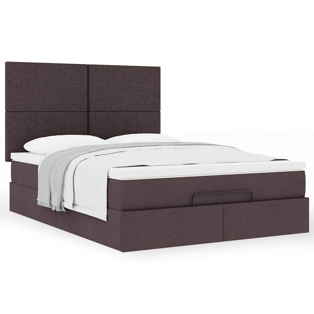 Cadre de lit ottoman avec matelas marron foncé 140x190 cm tissu - XIOS