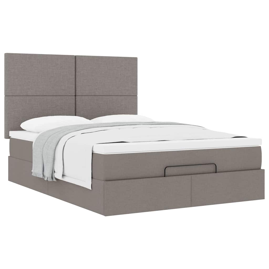 Cadre de lit ottoman avec matelas taupe 140x190 cm tissu - XIOS
