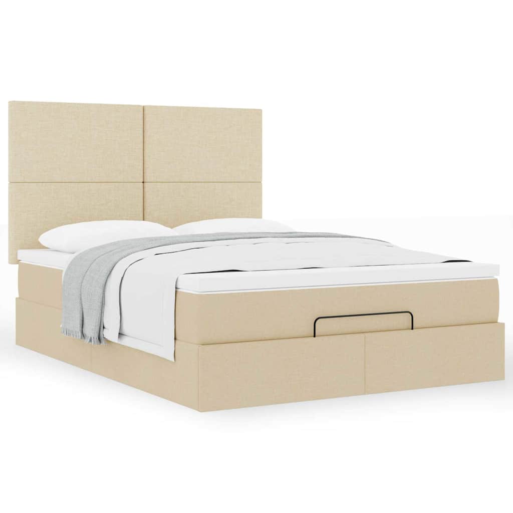 Cadre de lit ottoman avec matelas crème 140x190 cm tissu - XIOS