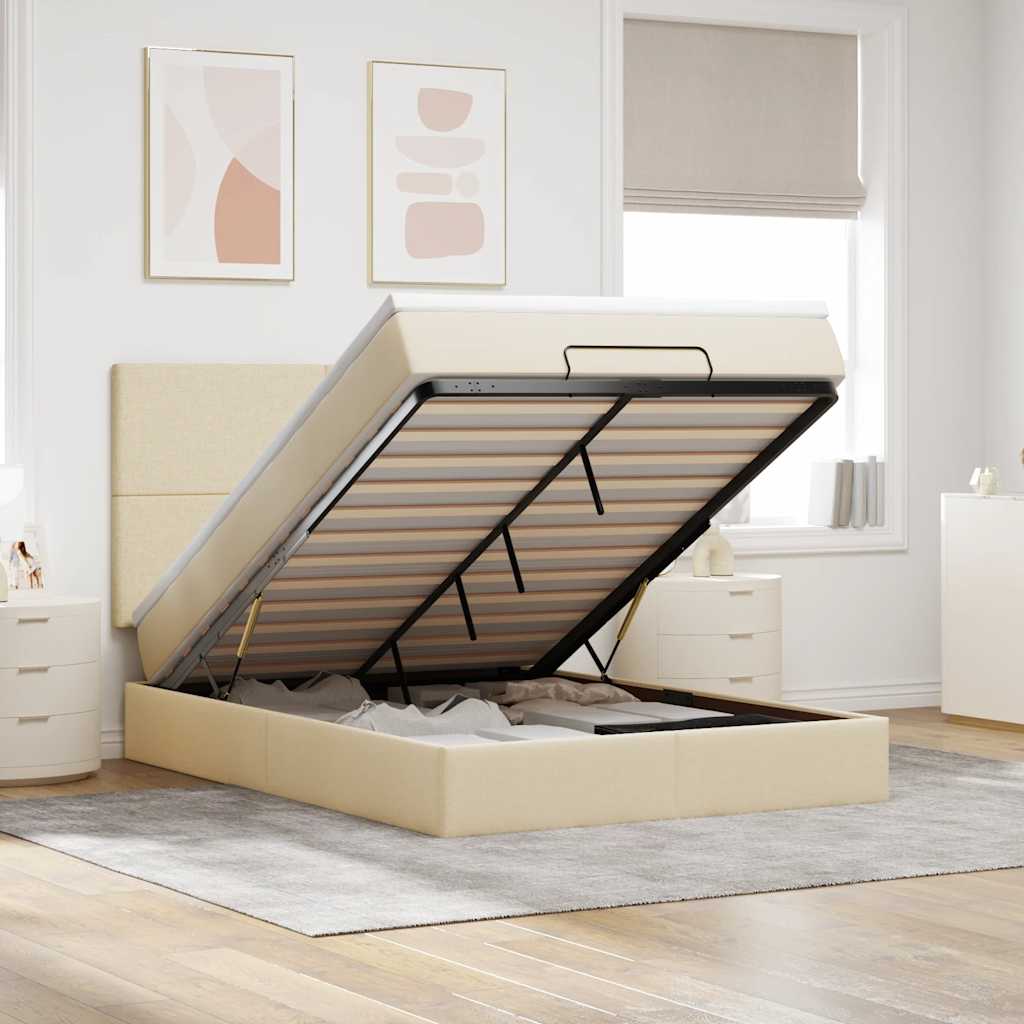 Cadre de lit ottoman avec matelas crème 140x190 cm tissu - XIOS
