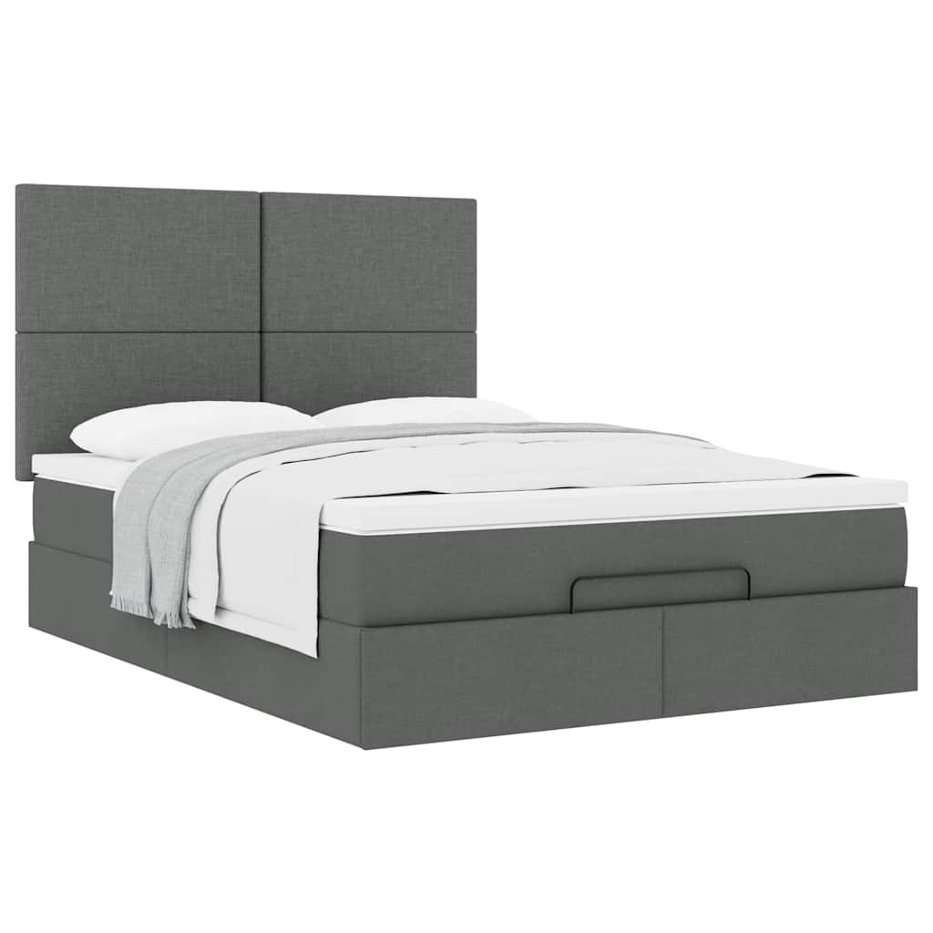 Cadre de lit ottoman avec matelas gris foncé 140x200 cm tissu - XIOS