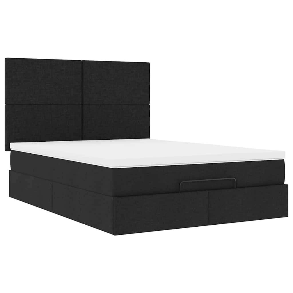 Cadre de lit ottoman avec matelas noir 140x200 cm tissu - XIOS