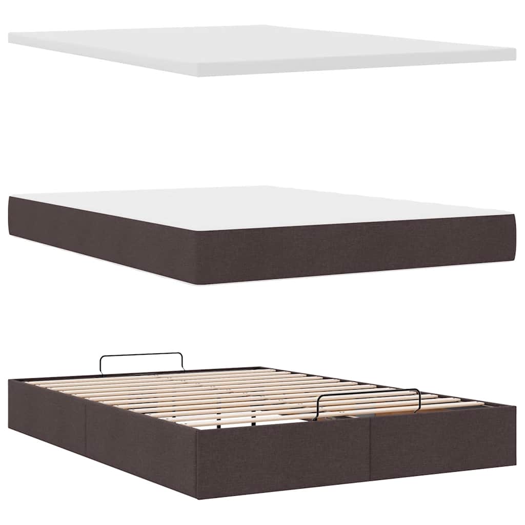 Cadre de lit ottoman avec matelas marron foncé 140x200 cm tissu - XIOS