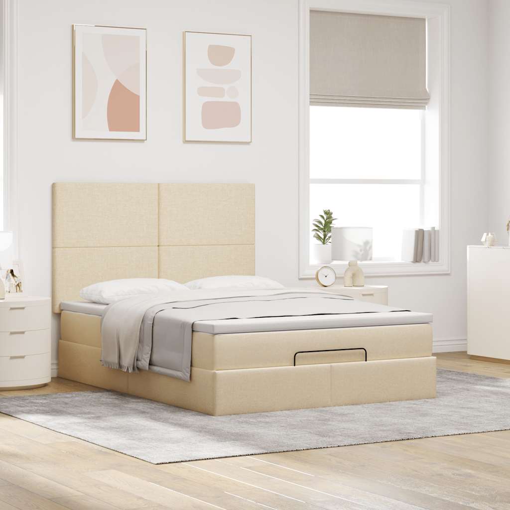 Cadre de lit ottoman avec matelas crème 140x200 cm tissu - XIOS