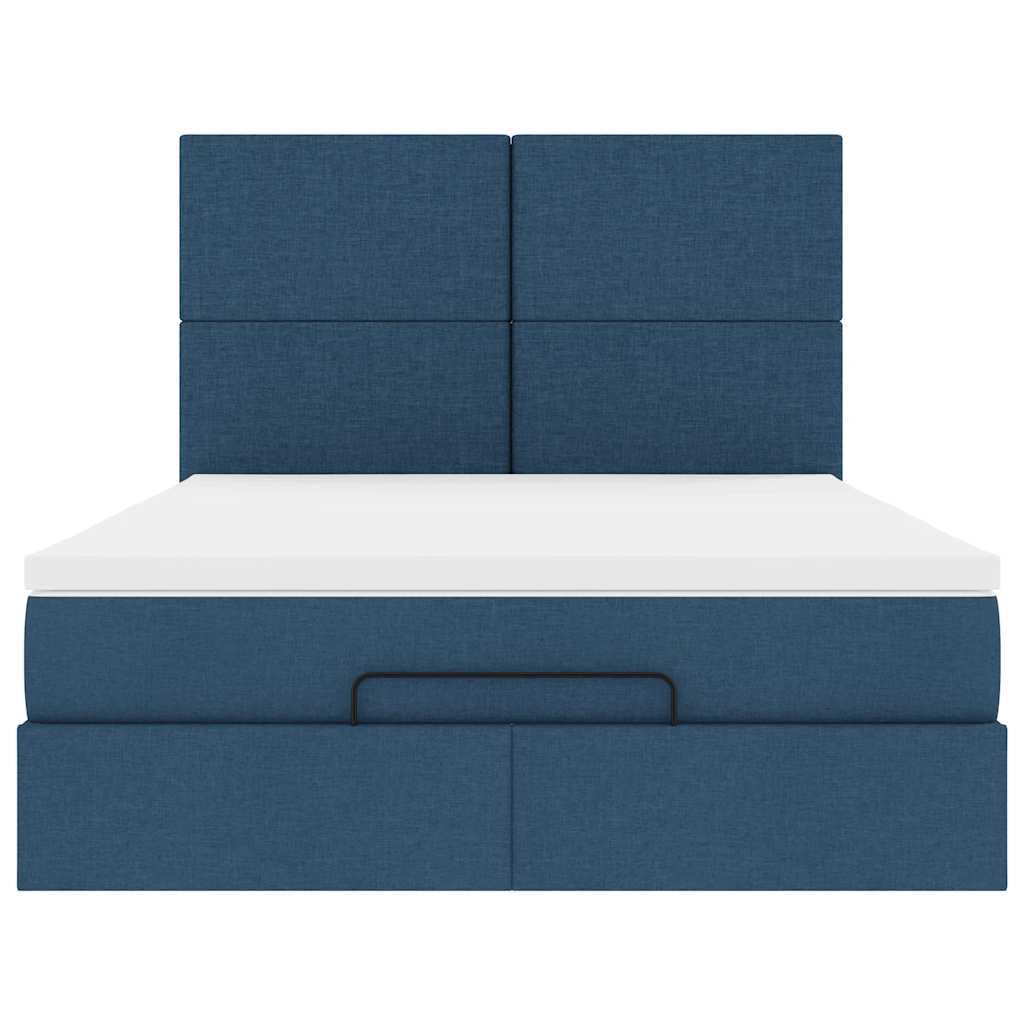 Cadre de lit ottoman avec matelas bleu 140x200 cm tissu - XIOS