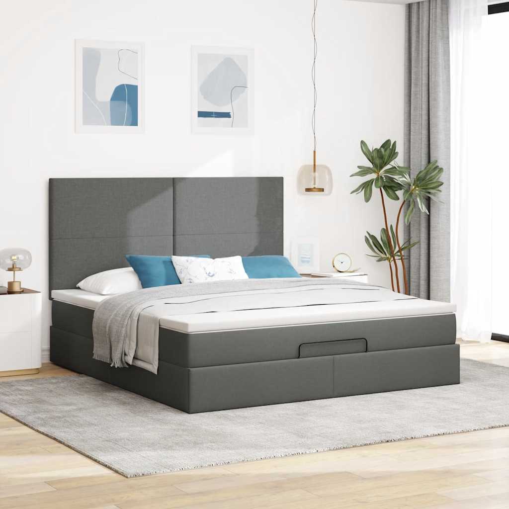 Cadre de lit ottoman avec matelas gris foncé 160x200cm tissu - XIOS