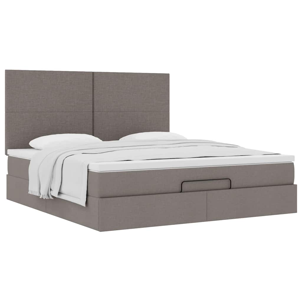 Cadre de lit ottoman avec matelas taupe 160x200 cm tissu - XIOS