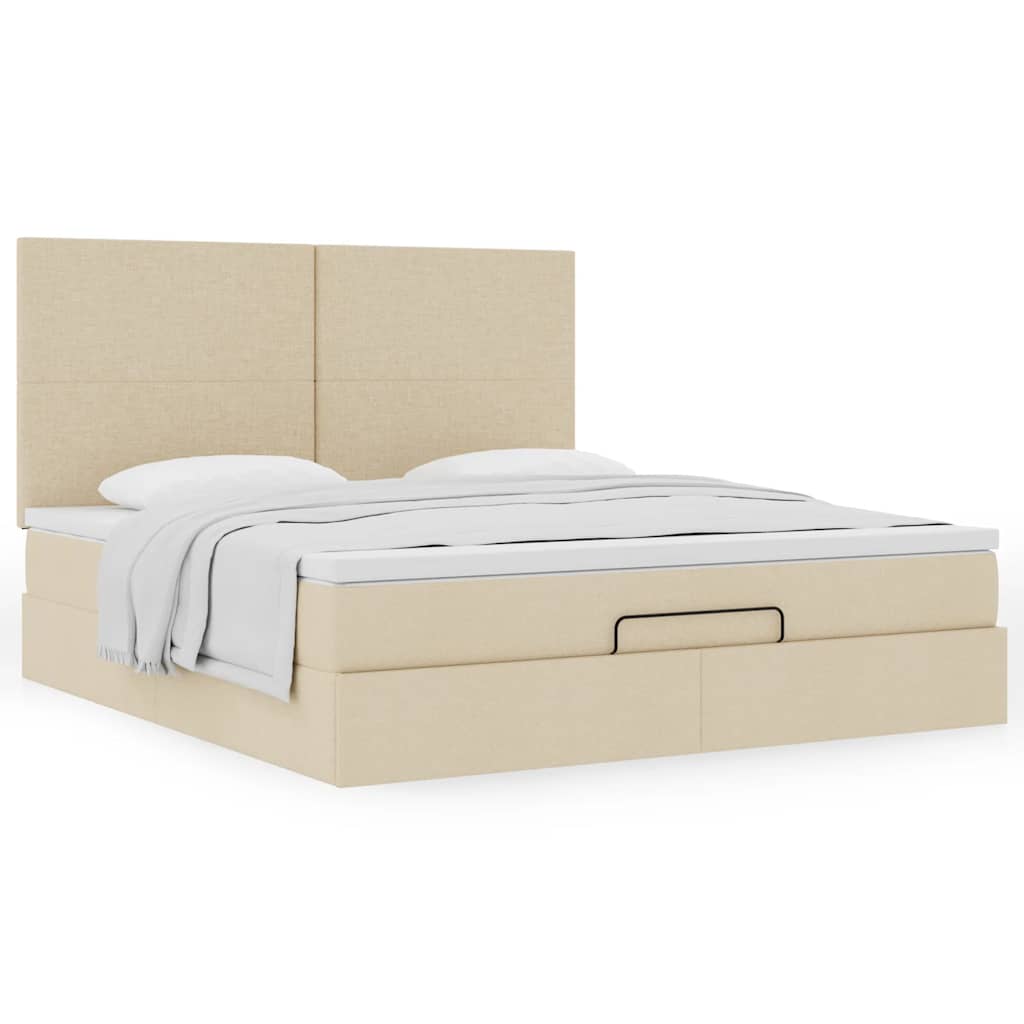 Cadre de lit ottoman avec matelas crème 160x200 cm tissu - XIOS