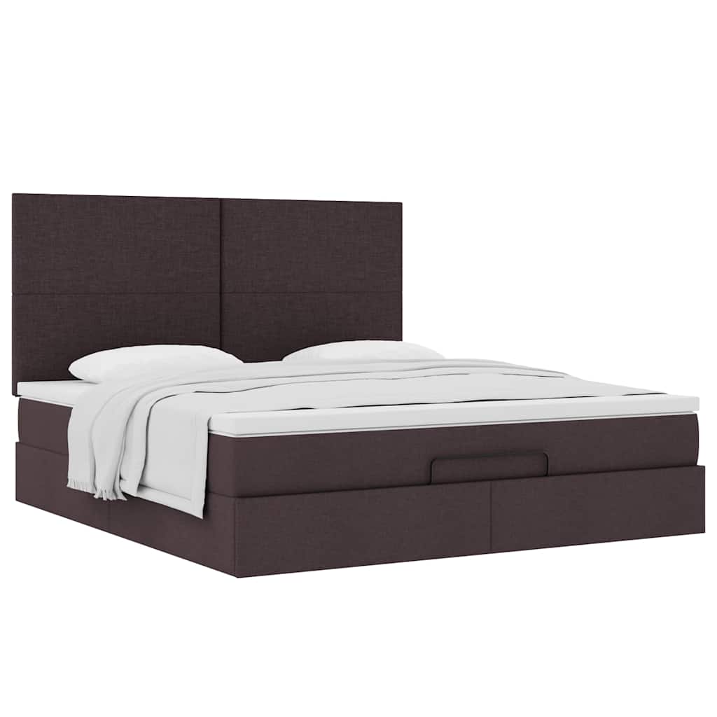 Cadre de lit ottoman avec matelas marron foncé 180x200 cm tissu - XIOS
