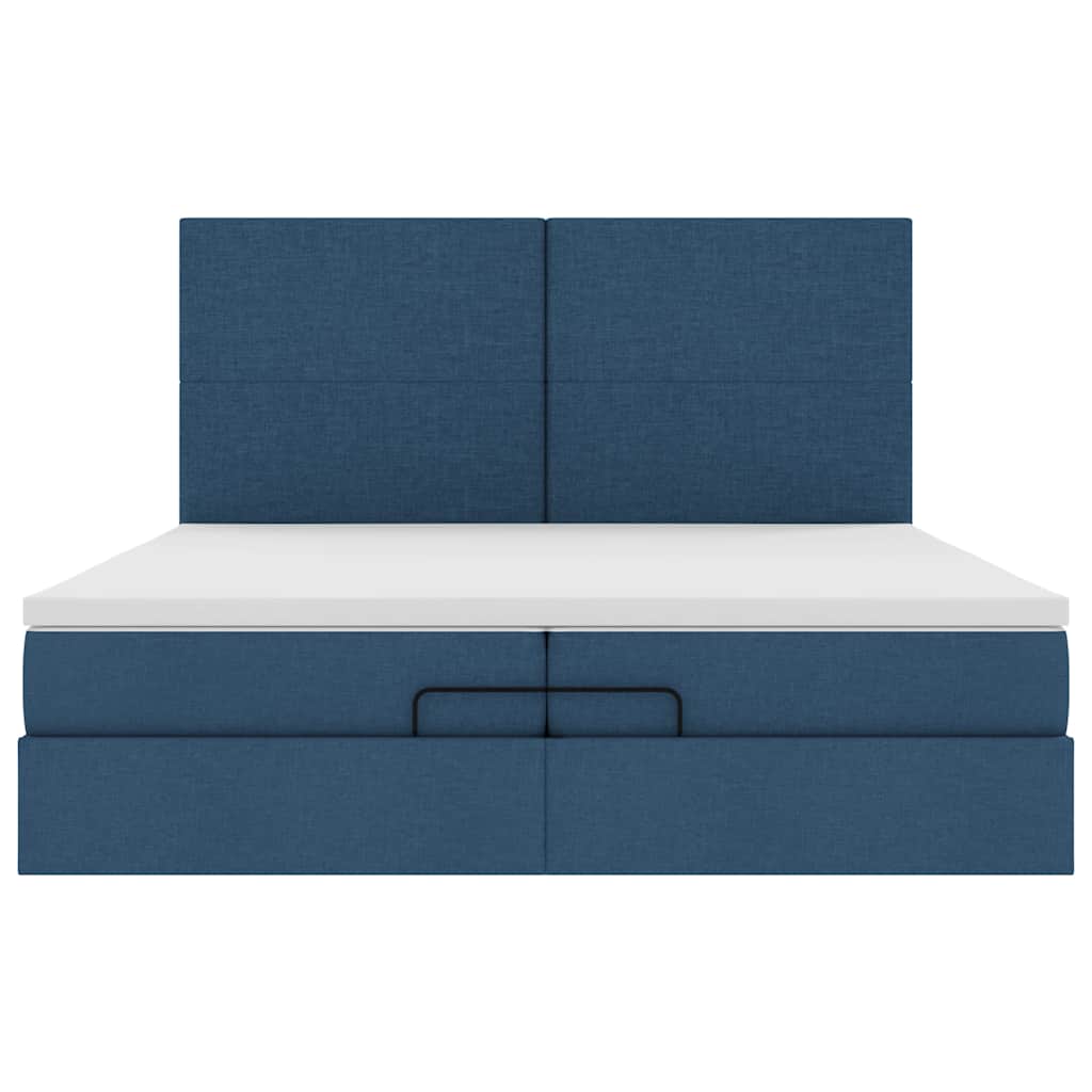 Cadre de lit ottoman avec matelas bleu 200x200cm tissu - XIOS
