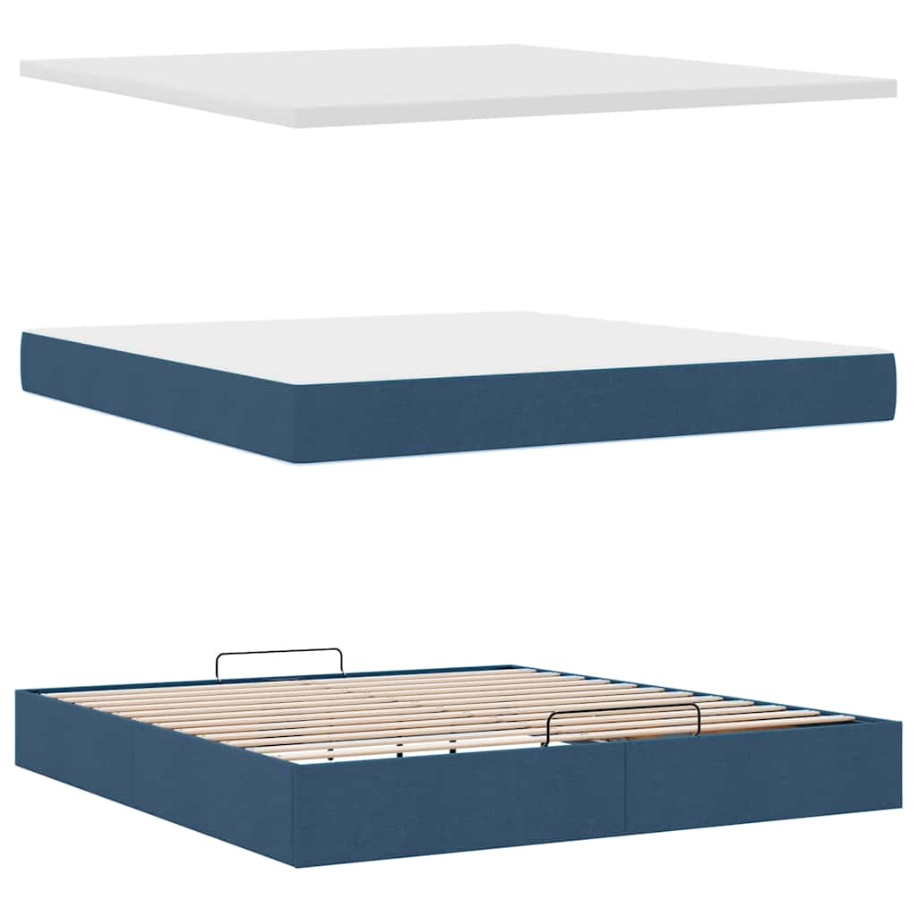 Cadre de lit ottoman avec matelas bleu 200x200cm tissu - XIOS