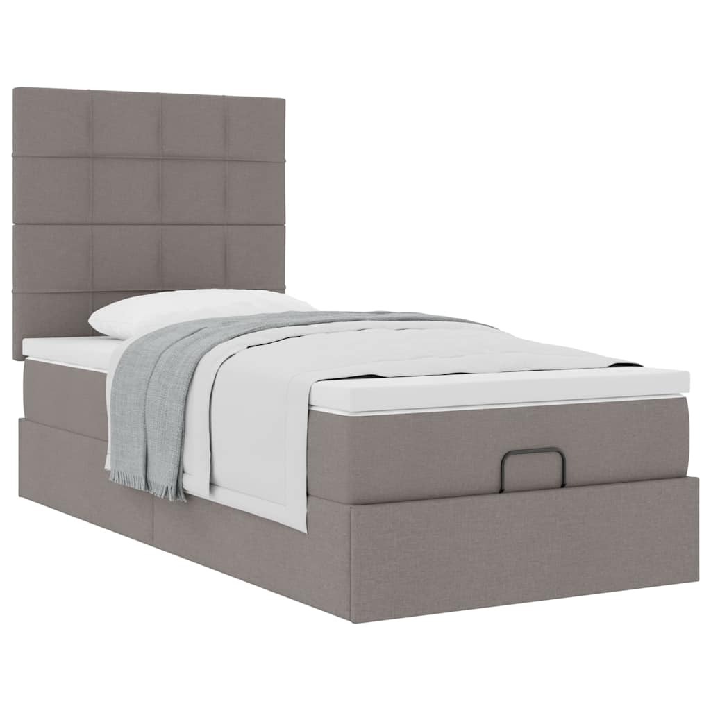 Cadre de lit ottoman avec matelas taupe 80x200 cm tissu - XIOS