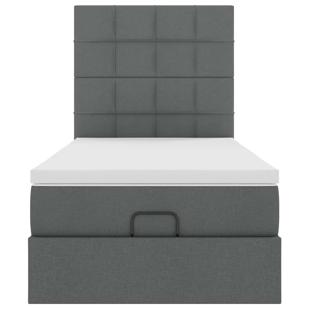 Cadre de lit ottoman avec matelas gris foncé 90x190 cm tissu - XIOS