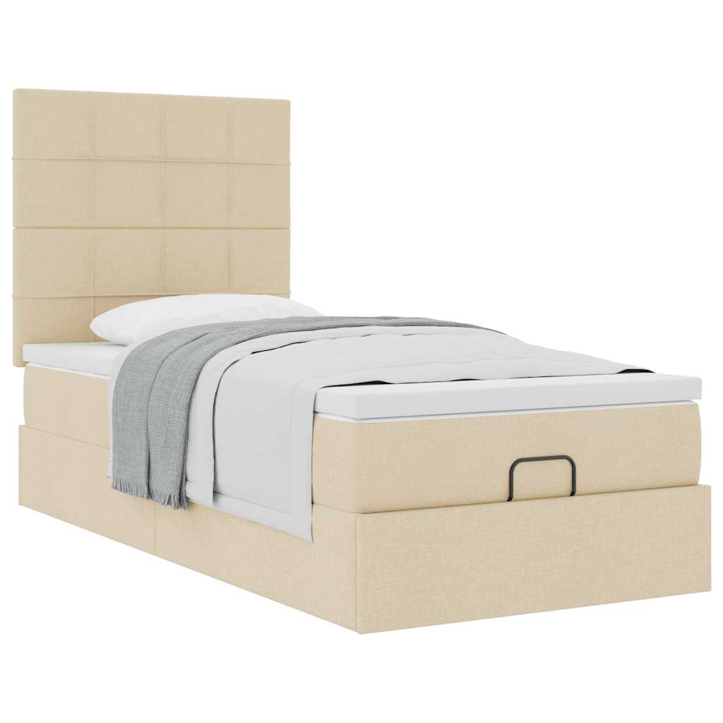 Cadre de lit ottoman avec matelas crème 90x190 cm tissu - XIOS