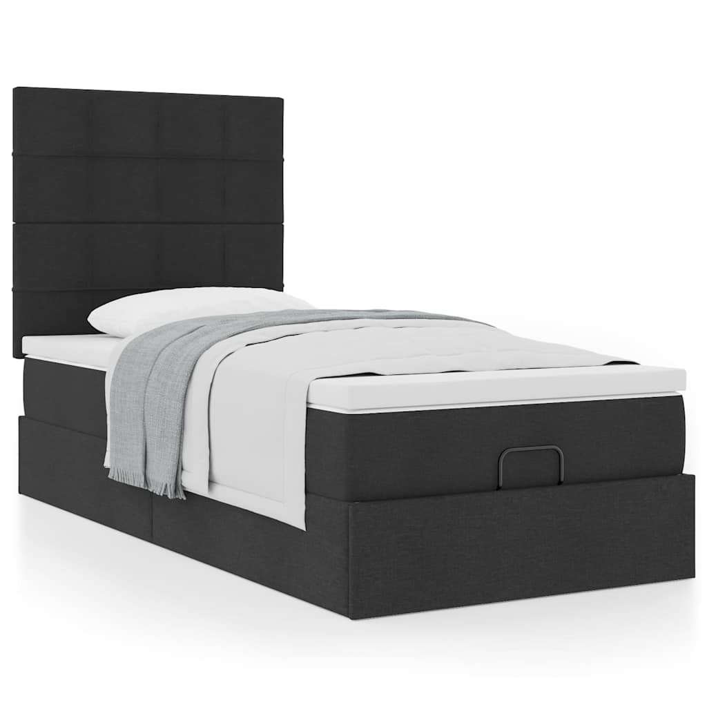 Lit ottoman avec matelas noir 90x200 cm tissu - XIOS