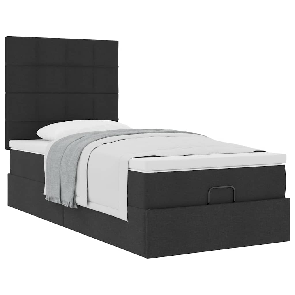 Lit ottoman avec matelas noir 90x200 cm tissu - XIOS
