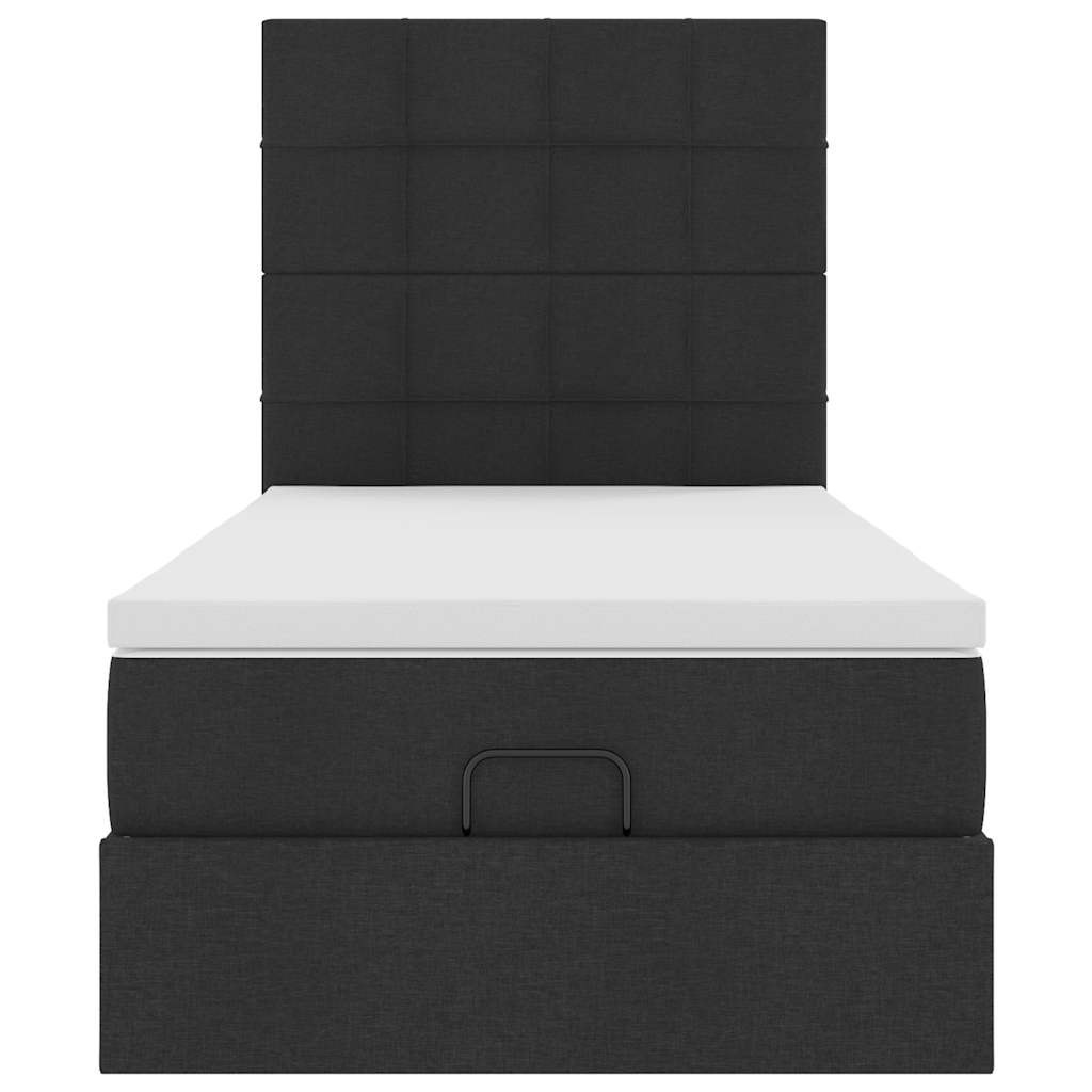 Lit ottoman avec matelas noir 90x200 cm tissu - XIOS