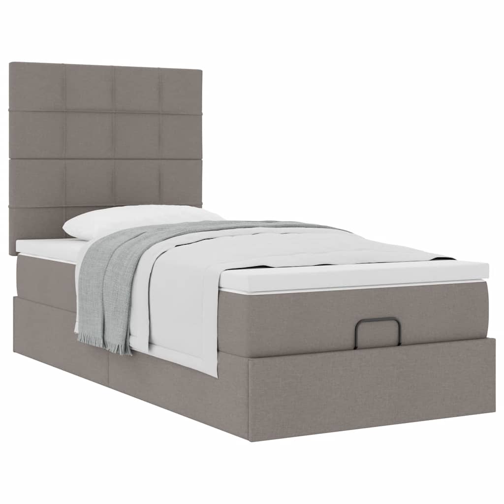 Lit ottoman avec matelas taupe 90x200 cm tissu - XIOS