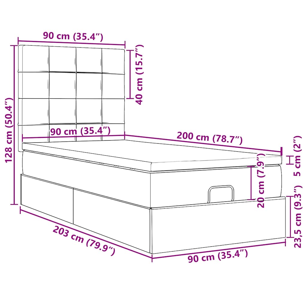 Lit ottoman avec matelas bleu 90x200 cm tissu