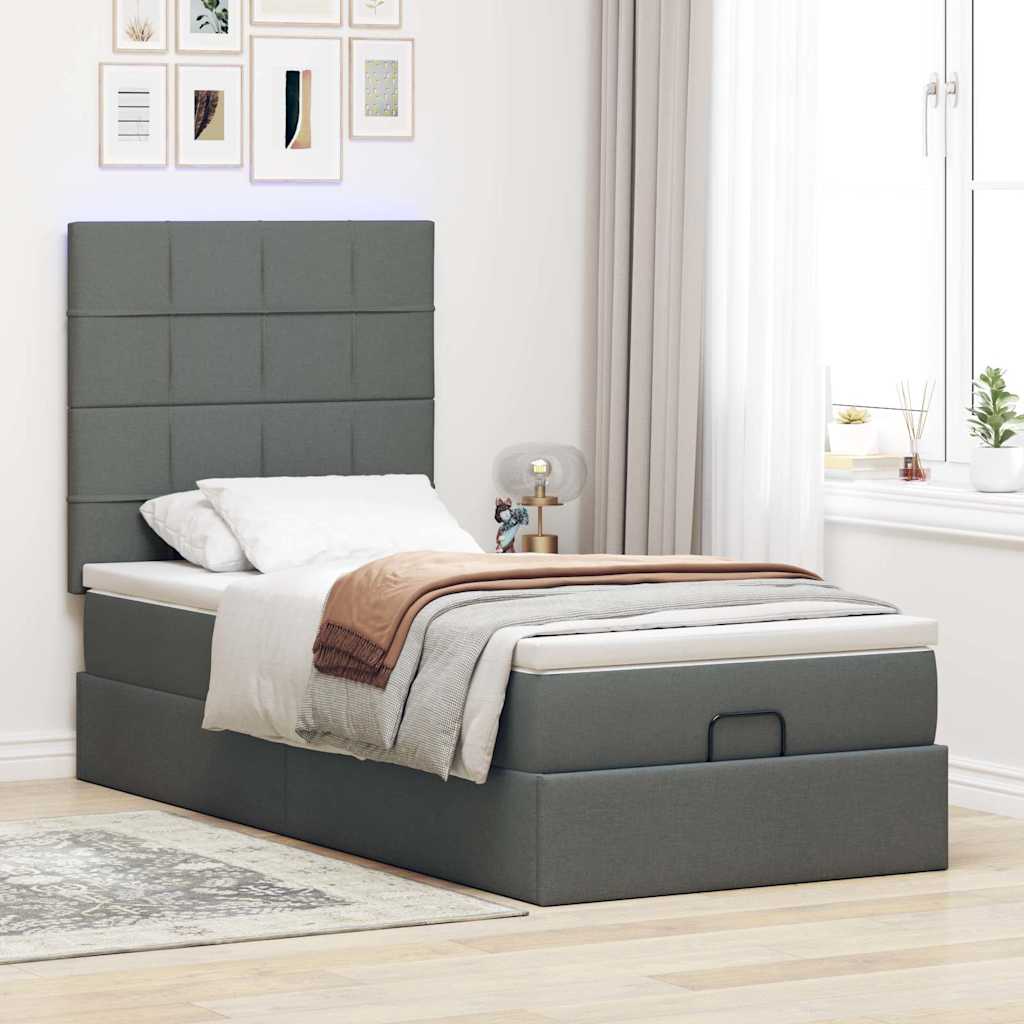 Cadre de lit ottoman avec matelas gris foncé 100x200 cm tissu - XIOS