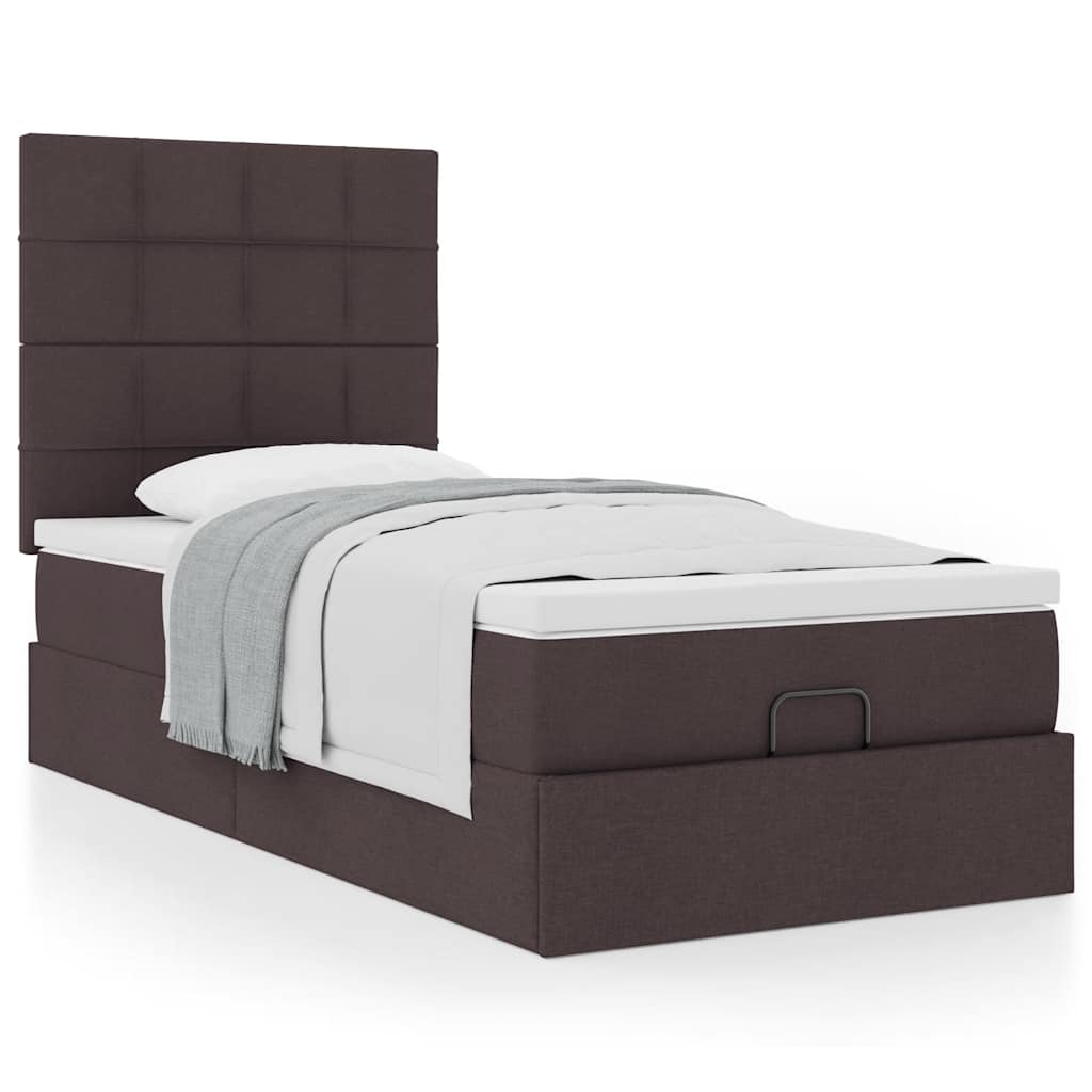 Lit ottoman avec matelas marron foncé 100x200 cm tissu - XIOS