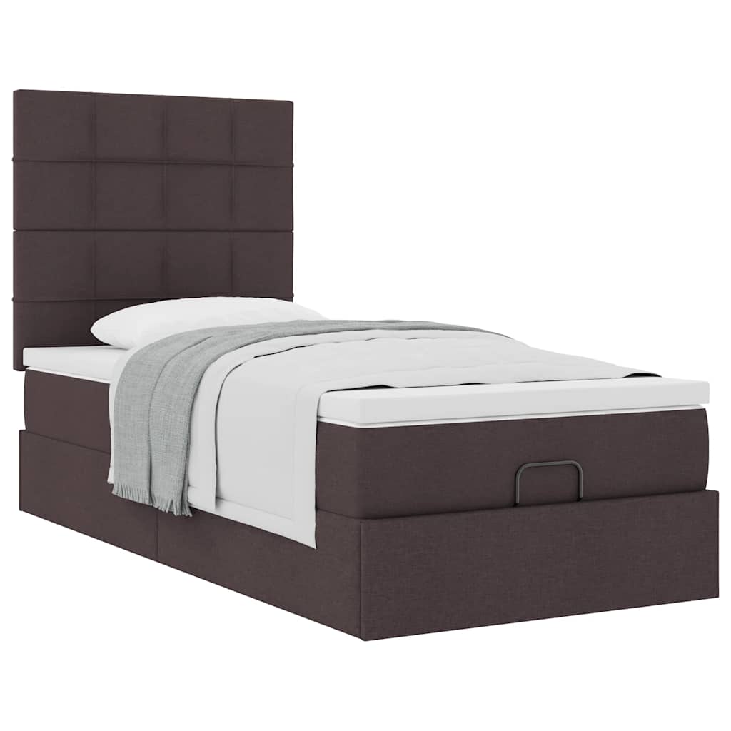 Lit ottoman avec matelas marron foncé 100x200 cm tissu - XIOS