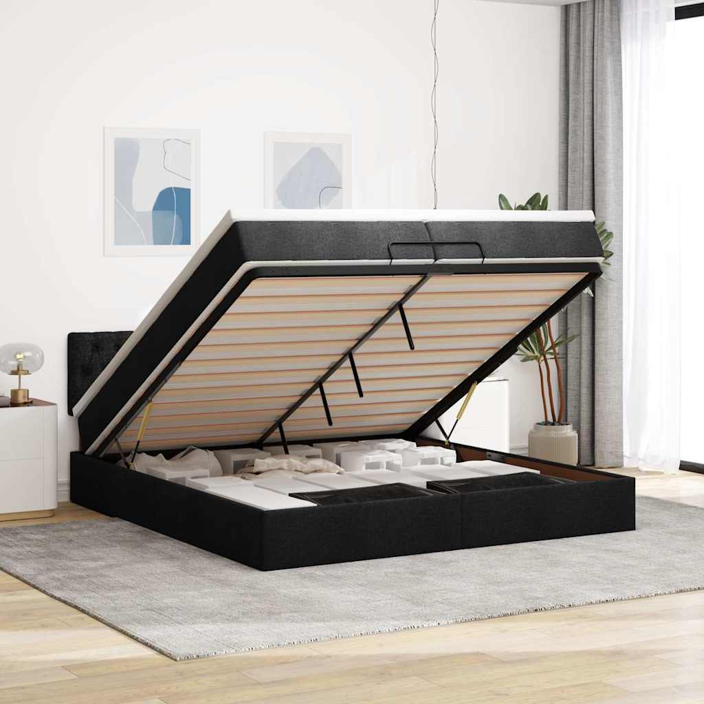 Cadre de lit ottoman avec matelas marron foncé 120x190 cm tissu - XIOS