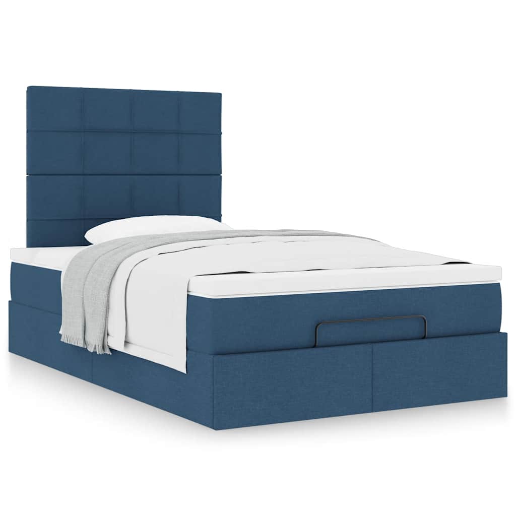 Cadre de lit ottoman avec matelas bleu 120x190 cm tissu - XIOS