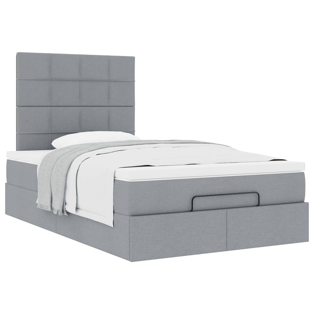 Cadre de lit ottoman et matelas gris clair 120x200 cm tissu - XIOS