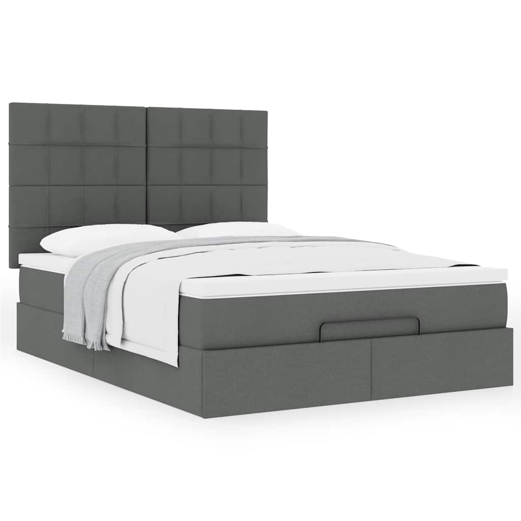 Cadre de lit ottoman avec matelas gris foncé 140x190 cm tissu - XIOS