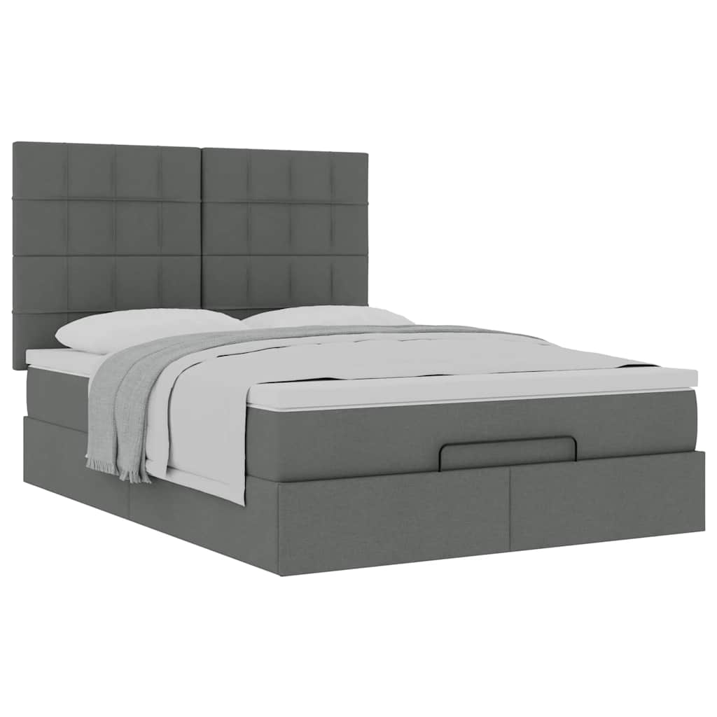 Cadre de lit ottoman avec matelas gris foncé 140x190 cm tissu - XIOS