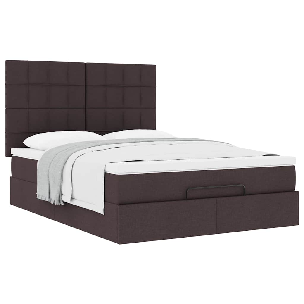 Cadre de lit ottoman avec matelas marron foncé 140x190 cm tissu - XIOS
