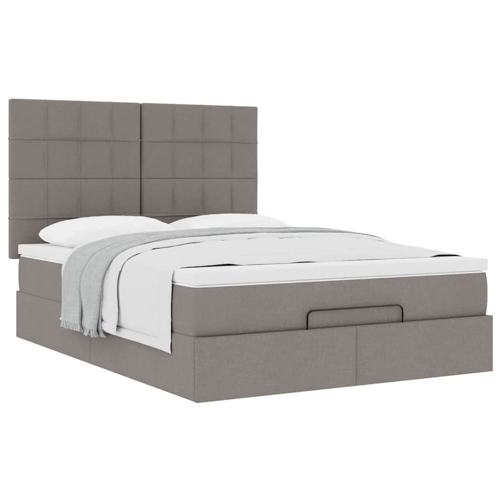 Cadre de lit ottoman avec matelas taupe 140x190 cm tissu - XIOS